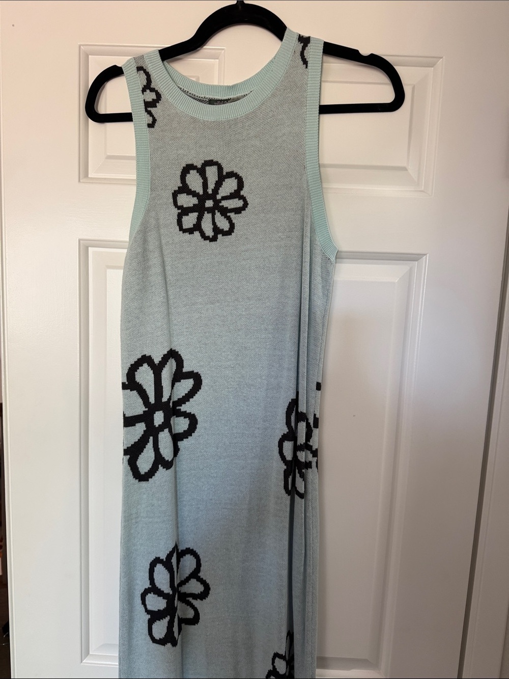wild fable Mint Sleeveless Knit Dress with Black Floral Design